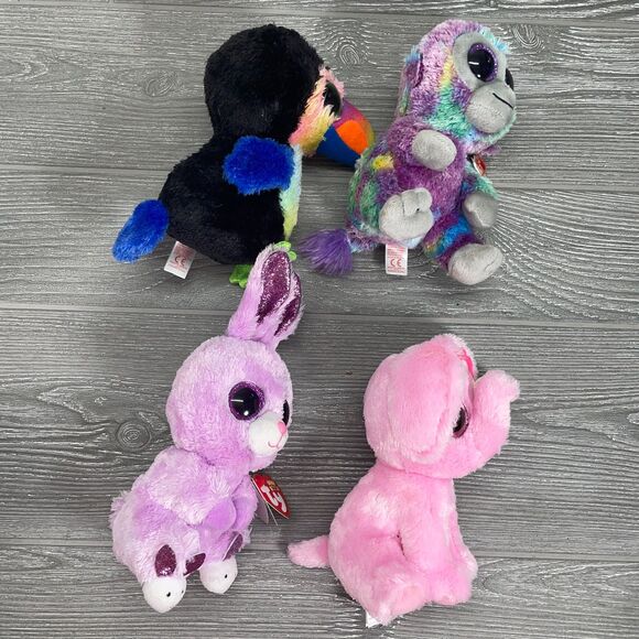 Ty Beanie Boos Silk Lot Glitter Eyes Fuzzy Sugar Zuri Beaks 4pc New w/ Tags - Picture 2 of 9